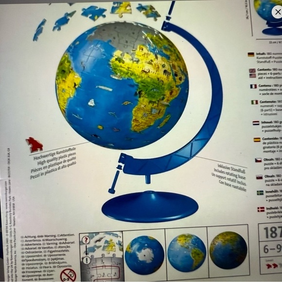 Ravensburger Blue 3D Puzzle Globe - Picture 7 of 9